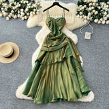 Goddess Fan Design Sense Square Neck Sling Sling Sling Folds To The Waist Lotus Leaf Dress Girl Dress