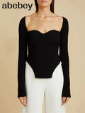 new spring sexy stylish sqaure collar full sleeves knitting pullover sexy slim T-shirt female top