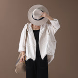 Korean Denim Jacket Female Hooded Long Sleeve Pockets Asymmetric Frayed Coat Women 2023 Casual Fashion