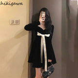 Vestidos De Mujer Vintage Dresses for Women Bandage Tunic Black Robe Vestido Feminino Korean Fashion A-line Velvet