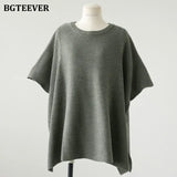 Casual O-neck Oversized Women Sweater Pullovers 2021 Autumn Knitting Tops Batwing Sleeve Side Split Women