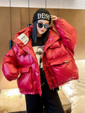 2022 Female Winter Short Hooded Parkas Puffer Bomber Jacket Warm Cotton Padded Coats Stylish Outerwear Oversized