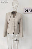 Fashion Women 2 Pcs Set Slim V-neck Single Breasted Solid Color Vest Long Sleeve Short Blazer Suit Spring 2023 New