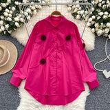 Niche Design Three-Dimensional Flower Shirt Women's Autumn Loose Thin Ocean To Reduce The Age Of Chic Light Luxury