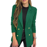 Toloer New Small Suit Coat Women's Solid Color Casual Long Sleeve Lapel Button Autumn Coat-Outfit