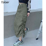 Style High Waist Midi Skirts Women Leisure Simple Denim Shirring Design Behind-Slit Streetwear Y2k Spring All-match