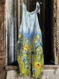 Summer Slub Linen Vintage Print Wide