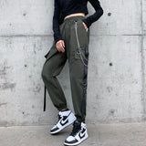 Graduation party Cool Ladies Ribbons Chains Cargo Pants Women Street Fashion Hip Hop Gothic Black Sweatpants Pockets Loose Casual