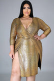 Plus Size Print Snake Skin Slits V-Neck Party
