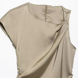 Homemade New Women's Classic Folded Decorative Silk-Sense Dress