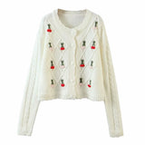 women's sweater cute white pull femme clothes women cardigan chic cherry appliques knitted