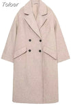 MODA 2023 Winter Women Fashion Double Breasted Coat Ladies Vintage Long Sleeve Flap Pockets Female Outerwear Chic