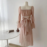 party Design Pink Midi Dress Women Sweet Vintage Elegant One Piece Dress Korean Fashion 2022 Autumn Fairy High Waist Party Dress