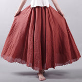 Elegant High Waist Linen Maxi Skirt 2020 Summer Ladies Casual Elastic Waist 2 Layers Skirts saia