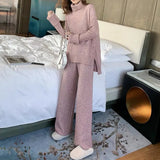 Autumn Winter 2 Pieces Women Sets Knitted Tracksuit 2022 New Turtleneck Sweater and Wide Leg Jogging Pant Pullover