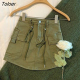 Drawstring High Waist Mini Skirt Women Streetwear Big Pocket Cargo Skirt Woman Fashion 2023 short A Line y2k Skirts