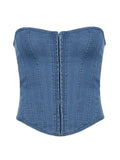 Tie Back Denim Bandeau Corset Top-Outfit