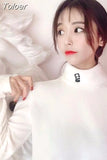 Women Turtleneck Sweater Solid Color Embroidery Cartoon Panda Bear Cute Streetwear Pullovers Knitted Female Clothes