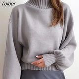 Turtleneck Sweater Women Knitted Loose Long Sleeve Top Casual White Pullover Autumn Winter Solid Basic Sweaters