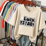 100% Cotton L-5XL T Shirt Plus Size Tshirt Short Sleeve Women Top Summer Letter Print Couple V Neck Oversized T