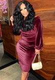Sexy Velvet Off Shoulder Long Sleeve Midi