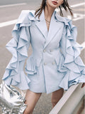2023 Autumn New Style Ruffle Wave Sleeve Suit jackets Women's Double Breasted Design Solid Color Blazer Fashion Tide