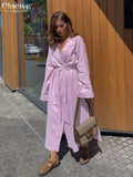 Autumn Dresses Woman 2022 Casual Loose Lapel Long Sleeve Lace-Up Maxi Dress Ladies Streetwear Fashion Slit Female