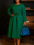Women's New Round-Necked Long-Sleeved Three-Dimensional Flower Dresses For African Dresses In Autumn/Winter