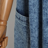 Blue Denim Trench For Women Lapel Batwing Three Quarter Sleeve Loose Big Size Windbreakers Female 2023 Autumn