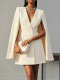 Autumn Commute Double Buckle Shawl Cloak Solid Color Suit Dress Women's