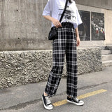 Korean Style Wide Leg Pants Women Streetwear Thin Summer Plaid Pants Oversize Female Checkered Trousers High