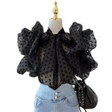 Print White Casual Shirts For Women Stand Collar Short Sleeve Lace Up Bowknot Loose Blouses Female 2022 Fashion