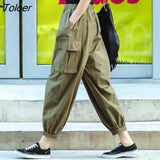 Sreetwear Loose Harem Pants Women 2023 Summer Wide Leg Big Pocket Cargo Pants Woman Elastic Waist Causal Trousers