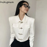 Temperament Jacket Metal Button Tunic Korean Short Suit Coat Y2k Clothes Fashion Turndown Collar Long Sleeve Jackets for