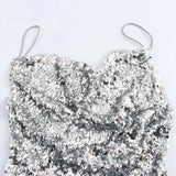 Silver Sequin Cowl Neck Midi Dress-Outfit