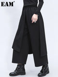 High Elastic Waist Black Split Joint Long Wide Leg Trousers New Loose Fit Pants Women Fashion Spring Autumn 2023