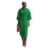 Toloer New Women's Casual Turtleneck Slit Knit Dress-Outfit