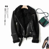 Toloer Winter New Women's Double-Sided Fur Integrated Suede Motorcycle Style Jacket Coat Female-Outfit