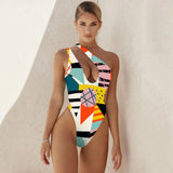 One Piece Swimsuit 2021 Swimwear Women Print One Shoulder Bodysuit Push Up Monokini Brazilian Bathing Suit Summer