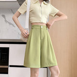Summer White Black Suit Shorts Woman High Waist Wide Leg Shorts Women Casual Half Trousers Loose Knee Length Pants