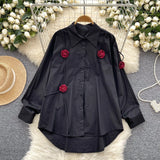 Niche Design Three-Dimensional Flower Shirt Women's Autumn Loose Thin Ocean To Reduce The Age Of Chic Light Luxury