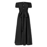 Celmia Bohemian Sexy Long Dress 2022 Summer Women Ruffles Maxi Beach Sundress Off Shoulder Short Sleeve Buttons Party