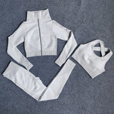 Fitness Sport Gym Suit Seamless Women Workout Sets Long Sleeve 3PCS Clothing Female Sport Gym Suits Wear Running