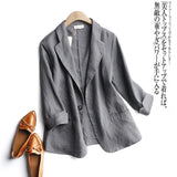 Cotton Linen Small Suit Jacket Female Plus Size 2022 Spring Summer New Korean Elegant Simple 3/4 Sleeve Casual Suit