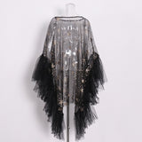 Elegant Dress For Women O Neck Flare Sleeve Sequins Patchwork Mesh Hit Color High Street Dresses Female 2023