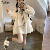 Sleeve Dresses Women Temperament Sweet College Lovely Korean Style New Vestidos Loose Fit Harajuku Drawstring Autumn
