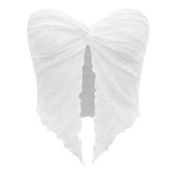 Bandeau Top Summer Women Solid Color Off Shoulder Strapless Sleeveless Twist Front Split Bandeau Tube Tanks Party