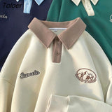 American Vintage Badge Embroidery POLO Shirt Preppy Sweatshirt for Men Waffle Cotton Winter Clothes Harajuku Students