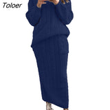Autumn Winter Two Piece Set Women Winter Long Sleeve Jumpers Sweater Skirt Set Warm Knitted Outfit Top and Pants