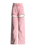 Toloer Design Sense Set Diamond Wide Leg Pants Spring 2024 New Fashion High Waist Nail Bead High Sense Jeans Woman-Outfit